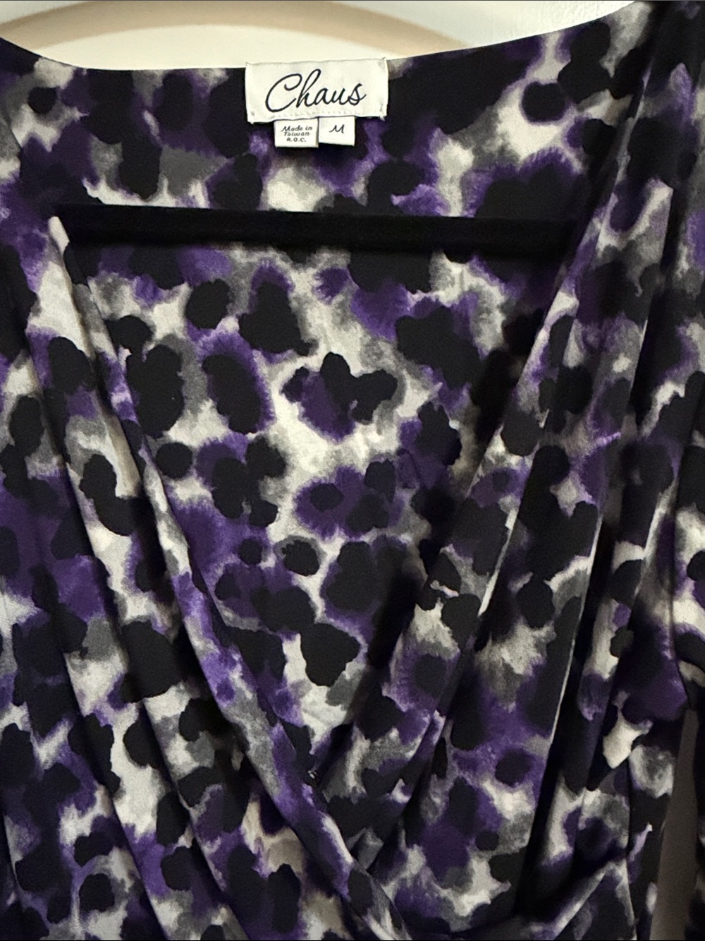 Chaus Purple and Black Leopard-Print Draped Long Sleeve Top - Picture 4 of 8